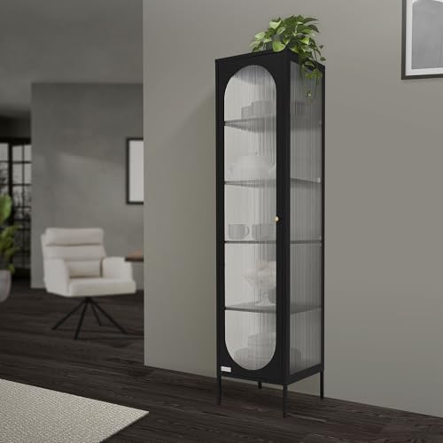 ML-Design Vitrina de Salón Negra 42x175x40 cm, Armario de Acero con 5 Estantes de Almacenamiento y 1 Puerta, Mueble de Metal, Estilo Industrial, Estantería Archivador de Oficina con Asa Oro Rosa - imagen 8