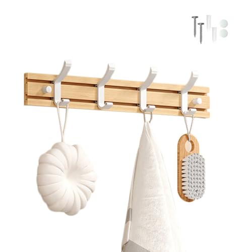 Koomuao Liemuao Porte Manteau Bambou Mural, Patères 4 Crochets pour Suspendre Vêtements, Peignoirs, Serviettes, Manteaux Crochet Mural pour Entrée, Chambre,...
