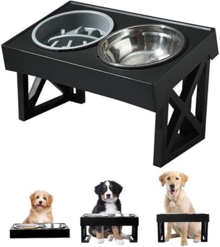 Farigrut犬用 食器台 スタンド付き 3 段階高さ調節可能 ステンレス皿 1000ML*2 個 溢れ止め・滑り止め 取り外し可能洗いやすい 小型中型大型犬用 大容量給食器