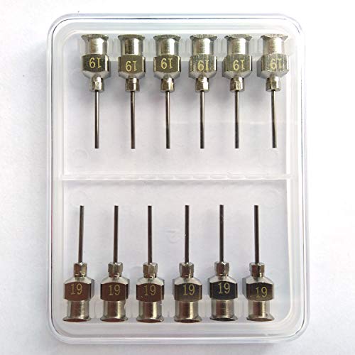 12 Pack 1/2 Inch Long Dispensing and Dispenser Needle Luer Lock Blunt Full Metal Stainless Steel High Quality (Full Model) (19G)