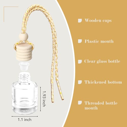 Image of 200 Pcs 8 ml Hanging Car Air Freshener Diffuser Bulk Clear Empty Essential Oil Diffuser Bottles Aromatherapy Fragrance Perfume Pendant Glass Vials Car Interior Ornament Decoration