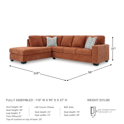 Image of Signature Design by Ashley Orange Sectional Couch with Chaise, Aviemore