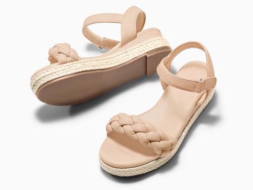 Image of Coutgo Girls Platform Sandals Espadrille Braid Open Toe Ankle Strap Wedge Sandals Summer Dress Shoes for Toddler /Little /Big Kids