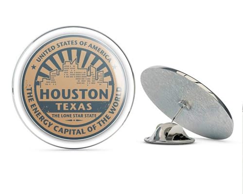 Houston Texas Grunge Vintage Travel Stamp Round Metal 0.75" Lapel Pin Hat Shirt Pin Tie Tack Pinback2