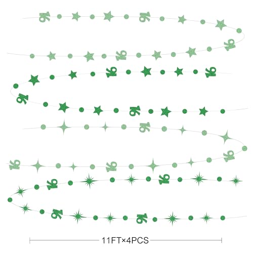 Image of Green 16th Birthday Decorations Number 16 Circle Dot Star Garland Glitter Streamer Banner Backdrop for Girls Boys Sweet Sixteen Cheers to 16 Years Old Birthday 16th Anniversary Party Supplies