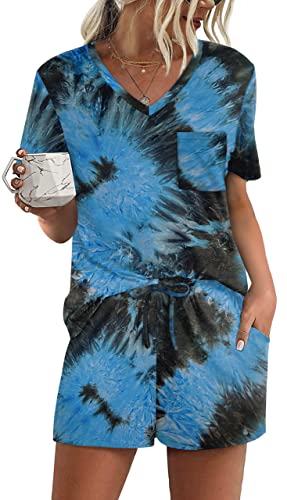 Image of RUBZOOF Women's Short Sleeve Pajama Sets with Pockets Casual V Neck 2 Piece Lounge Sets S-3XL