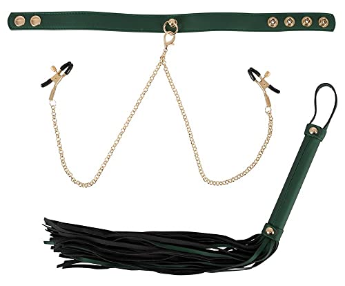 Fouet et collier Bad Kitty vert taille unique pour pimenter vos jeux de couple - 2