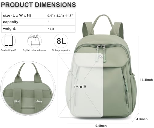 Image of Pealwel Mini Nylon Women Backpacks,Small Ladies backpacks Lightweight Shoulder Satchel Bag Tote Handbag Casual Travel Daypack (Light Green(A))