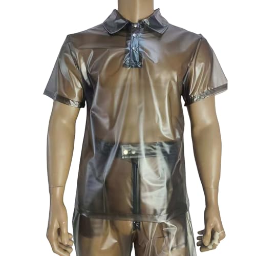 Men's Transparent PVC Polo Shirt, Metallic Finish, Regular Fit, Short Sleeve, Snap Button Closure, Party Wear2