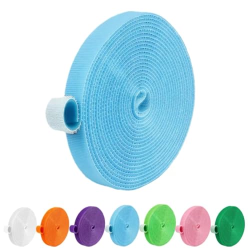 Image of IFNOW 32FT Reusable Fastening Tape Cable Ties Double-Sided Hook-and-Loop Cable Management Tape Strength and Durability 0.4'' /Width (1, Light Blue)