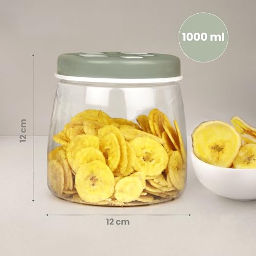Image of FLAIR Cubics Airtight Food Storage Containers Set of 6 (1000ml each) with Spoon - Green, BPA-Free, Transparent, Durable & Space-Saving Jars for Kitchen, Pantry, Snacks, Grains & More