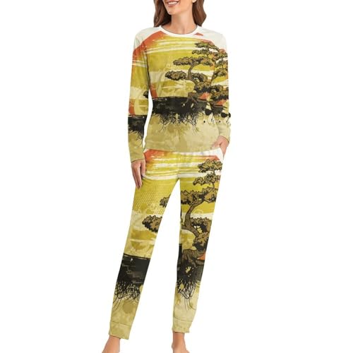 Ensemble de pyjama femme Arbre Rétro avec t-shirt manches longues et pantalon de nuit