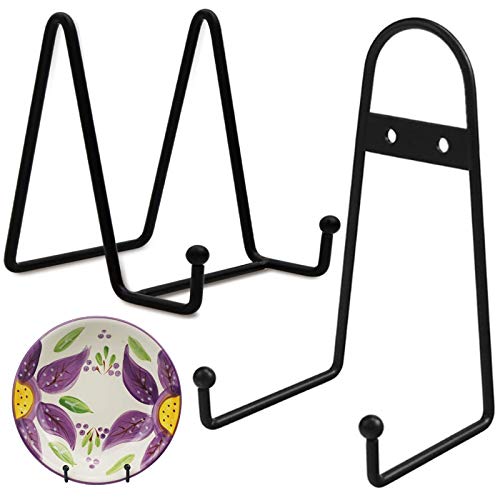 Caballete De Metal Negro Soporte De Plato Soporte De Caballete Expositor De Hierro Decorativo Caballete De Pared Soporte De Placa De Caballete para Pared Decorativa En Casa Diseño De Bucle (2 Piezas) Cover
