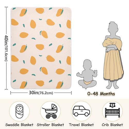 Image of Mango Fruits Orange Leaves Baby Swaddle Blanket for Boys and Girls, Muslin Baby Receiving Swaddle Blanket, Soft Cotton Nursery Swaddling Blankets for Newborn Toddler Infant