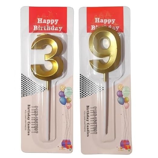 Image of ToyUniverse Number 39 Metallic Gold Candle for 39th Birthday, Anniversary, Surprise Party Cake Decoration (Pack of 2)