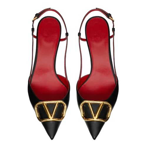 Women's Kitten Slingback Heels Pointed Toe Low Heel Pumps2