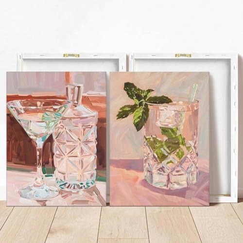 Affiches de cocktails imprimées sur toile de lin - Cadre non inclus pour bar à martini 40x60