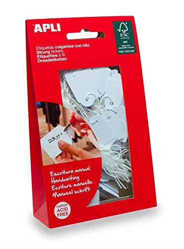 APLI 7013 - Pack de 100 etiquetas colgantes, 36 x 53 mm, color blanco
