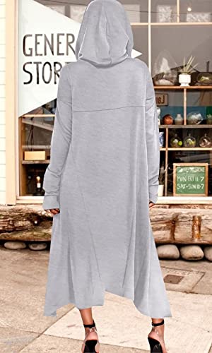 Sprifloral Zip Up Asymmetrical Jackets For Women High Low Long Hoodies Sweatshirt With Pocket Light Grey Xl #TOP2