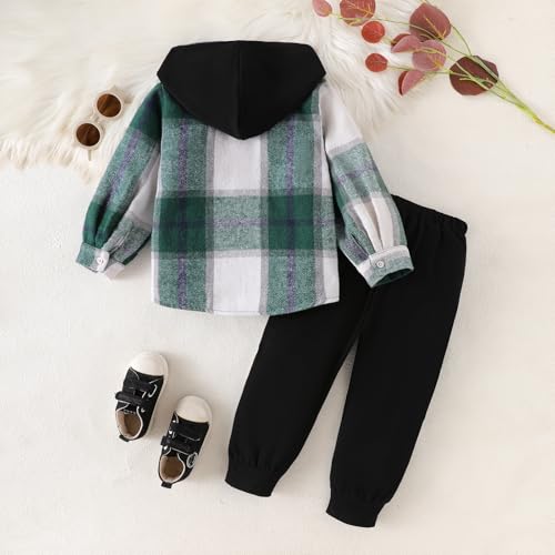 Toddler Boy Clothes Fall Winter Outfits Plaid Pocket Hoodie Sweatshirt + Long Sleeve Pants Set 12 Months-6 Years Old3