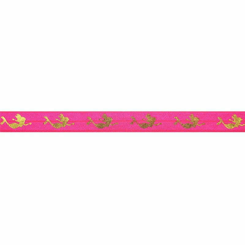 Banda elástica plegable de elastano con estampado de sirena dorada, 15 mm, cinta elástica para el pelo, cinta para el pelo, cinta para el pelo, ribete de costura, color morado, 15 mm-50 yardas
