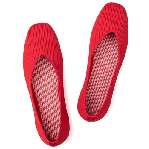 Image of Frank Mully Womens Casual Flat Shoes Square Toe Shoes Knitted Work Flat Comfort Dressy Flat Shoes for Daily Washable