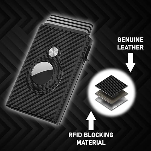 Luxe Airtag Wallet, Trackable, RFID Blocking, This AirTag Wallet Can Hold Credit Cards/Debit Cards/and Cash (AirTag Not Included (Carbon Fiber)3