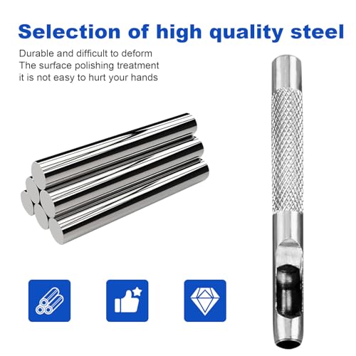 Locheisen Set, Lochstanzer, 12 Stahl Locheisen Set Leder 1/8 ’’-3/4 ’’ (3-19 mm), Locheisen Satz für Leder, Uhrenarmband, Dichtung Gürtel, Schuh, Stoff, Leinwand Kleidung mit Aufbewahrungskoffer