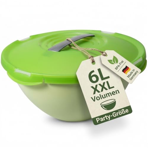 Lomatek Schüssel mit Deckel 6 l mit Tragegriff Salatschüssel & Partyschüssel BPA-frei spülmaschinengeeigneter Vorratsbehälter Made in Germany in Grün