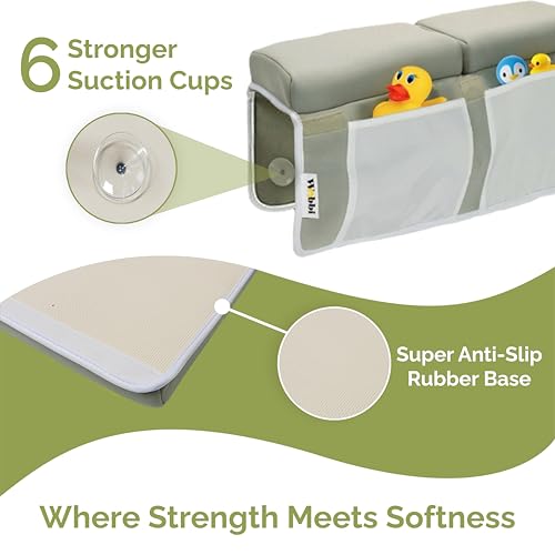 Image of Wobbi Baby Bath Kneeler and Elbow Rest Pad Set - 1.5 inch Thick Memory Foam Knee Pad for Bathing Babies - 6 Suction Cups Non Slip Bath Kneeling pad with Toy Storage - Foldable & Quick Drying (Green)