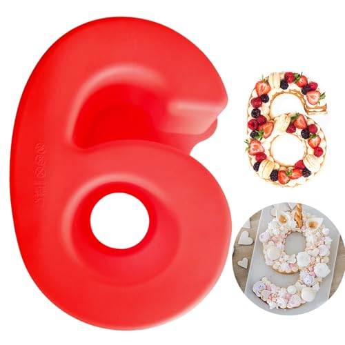 BEKKLPOU Molde para Tartas con Número 6, molde de pastel de silicona digital Moldes con Formas Grande Moldes de Pastel de Silicona, Molde para pastel de fiesta de boda, aniversario de cumpleaños