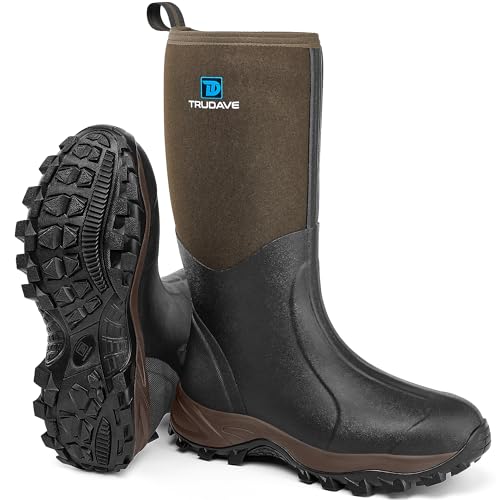 Trudave Rubber Boots for Men & Women with Steel Shank, Reliable 6mm Neoprene Waterproof Insulated Rain Boots, Warm Anti-slip High Traction Multi-season Dry Mud Boot for Outdoor Work Hunting, Size 9