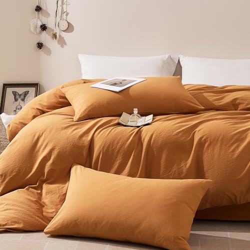 Image of JELLYMONI Twin Size Duvet Cover 100% Cotton Linen Texture Breathable Set | Pure Cotton, Zipper Closure, with natural wrinkles, Breathable&Soft, fade-resistant, 1 Duvet Cover & 1 Pillowcase