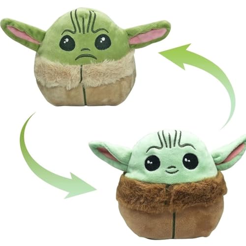 Image of Fusked Flufies Reversible Yoda Plush Stuff Toys for Kids - Show Your Mood with Star Wars Baby Yoda Soft Toy - Washable and Safe Baby Doll for Birthday Gift