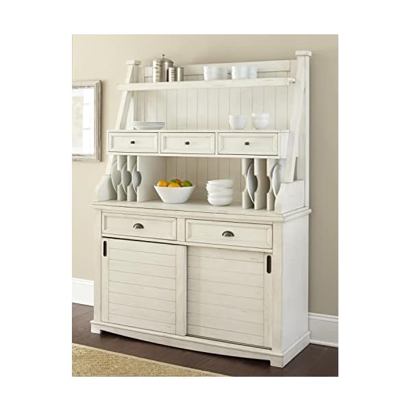 Steve Silver Cayla Buffet with Hutch in Antique White with rub Through Heavy Distressing