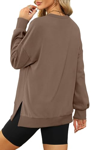 Xieerduo Women'S Tunics Crew Neck Hoodies For Women Brown Tops Trendy Side Split L thumb #2
