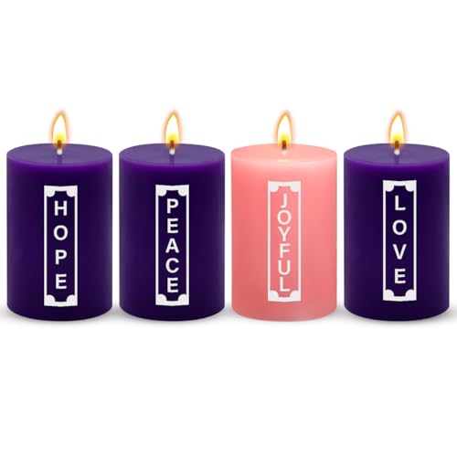 2×3 Inch Advent Pillar Candles with Words, 3 Purple and
