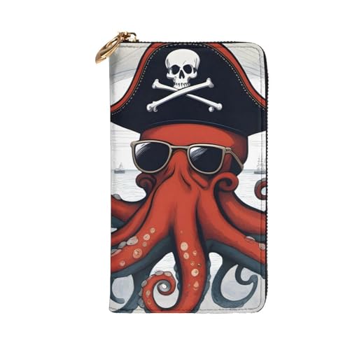 Cartoon Sailing Pirate Octopus Picture Leather Long Clutch Wallet for Fashionable Girls and Women - Durable, Stylish, and Functional, Black, One Size2