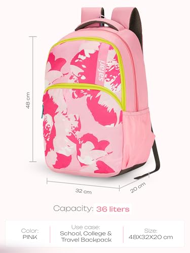 Image of Safari Neoflora School Bag For Girls, Capacity - 36L, 2 Compartments Backpack For kids Pink