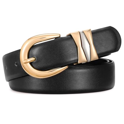 SUOSDEY Women Leather Belts for Jeans Pants Dresses Ladies Leather Belts with Gold Buckle