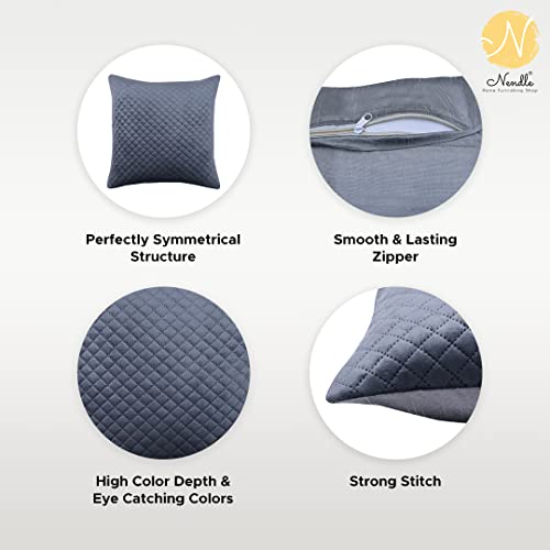 Image of Nendle Luxurious Soft Velvet Solid Color Quilted 210 TC Cushion Covers 16 Inch X 16 Inch Set Of 5 (Grey, 40 * 40 Cm)