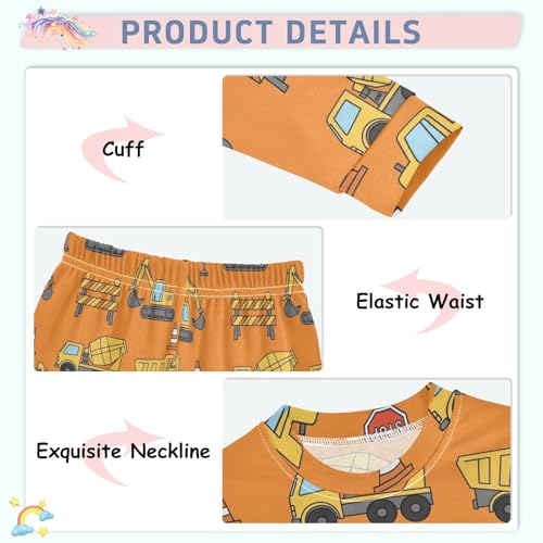 Pajama Sets Long Sleeve Car Vehicles Orange Soft Comfy Sleepwear 2 Piece PJS 3-8T4
