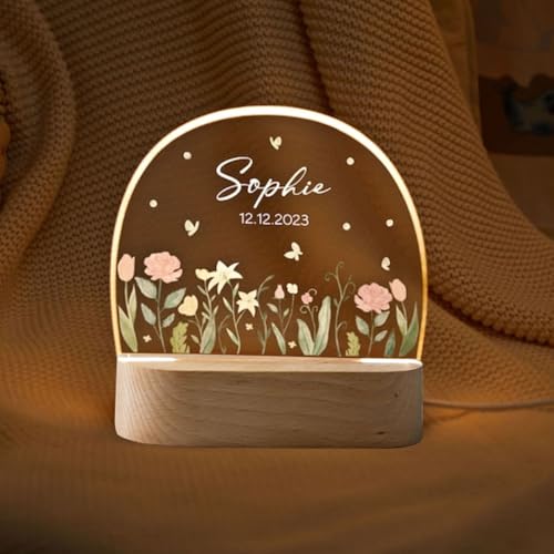 Fallover Persönliche Baby-Nachtlicht mit Namen Geschenk Geburt für Mädchen/Jungen Taufe Einzigartige Kinder Nachttischlampe Geschenkidee für Neugeborene Geschenk Weihnachts & Geburtstags Style 11