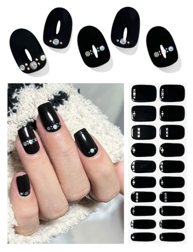 Wahrshei Pegatinas de Gel | Black & Diamond Pegatinas Uñas Gel | 20 Pcs Gel Semicurado de Pegatinas | Adhesivos para Uñas de Gel