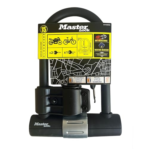 Master Lock 8377EURDPRO Antivol en U pour vélo certifié haute résistance, support de montage universel à clé, antivol pour vélo certifié - Art4 homologué par la police, Sold Secure Diamond, SRA