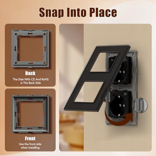 BSEED Steckdose mit USB C(5 V 2.1A),Unterputz Steckdose (Typ C und Typ C),16A 250V 2 Fach Wandsteckdose,2*USB C Einbausteckdose Geeignet für Phone,Pad-157mm*86mm,Schwarz