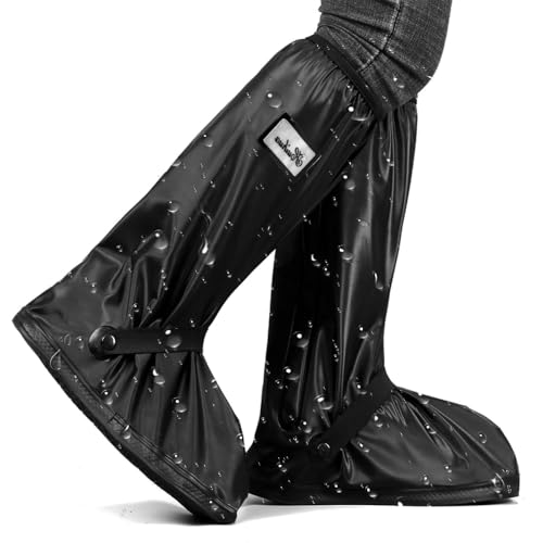Casenly Zapatos a Prueba De Agua Cubierta, Cubre Zapatos Impermeable Lluvia con Tiras Reflectoras Reutilizables Plegables Cubrezapatos Impermeables con Suela Antideslizante para Hombres Mujeres, Negro