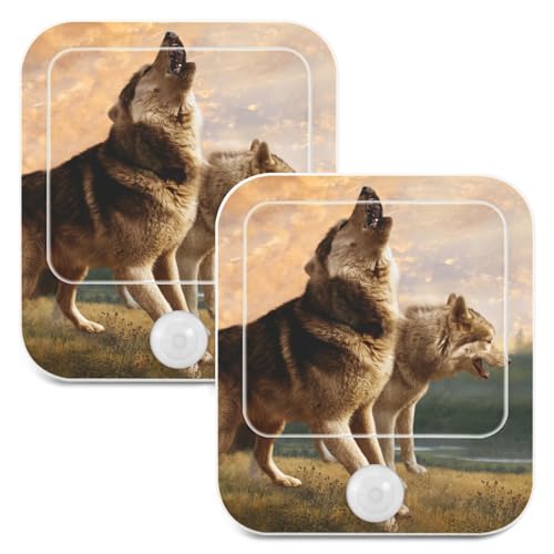 BOENLE Howling Wolf Motion Sensor Night Light Plug Into Wall Soft Warm White LED Nightlight [2 Pack]