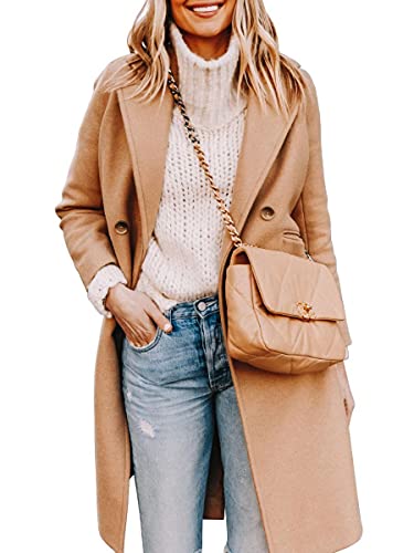 Yousify Womens Notched Lapel Collar Double Breasted Pea Coat Winter Wool Blend Over Coats Long Jackets3