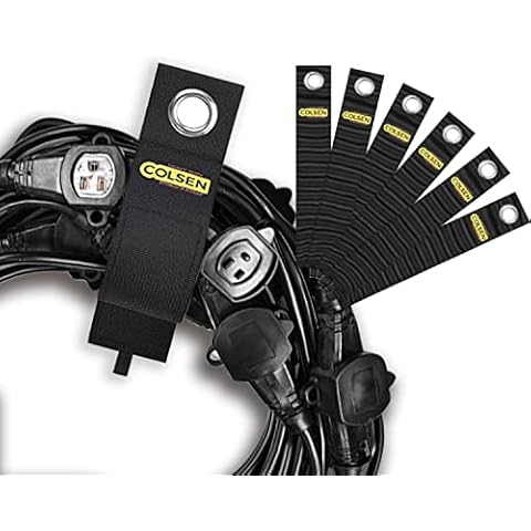 COLSEN Heavy-Duty Storage Straps 15 inch (6 Pack) + 25FT Power Extension Cord 3 Prong 6 Nema 5-15R Female Socket Cover